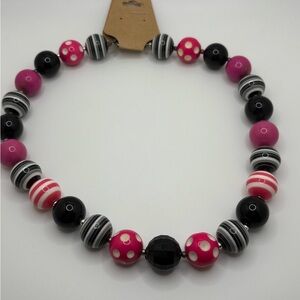 Pink and Black Beaded Necklace